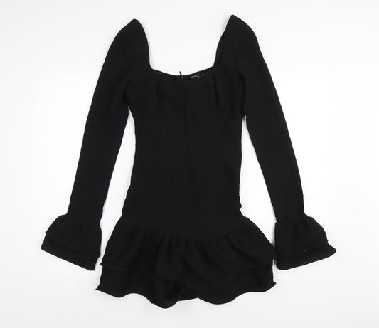 PRETTYLITTLETHING Womens Black Polyester Mini Size 4 Square Neck Zip