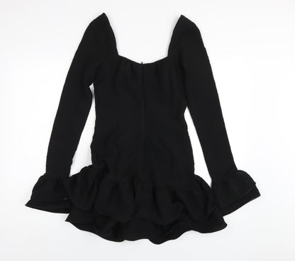 PRETTYLITTLETHING Womens Black Polyester Mini Size 4 Square Neck Zip