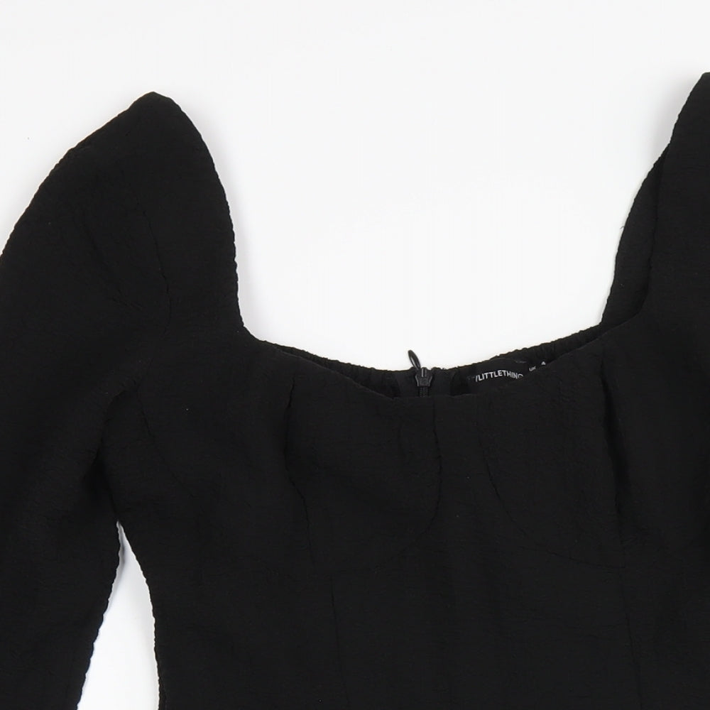 PRETTYLITTLETHING Womens Black Polyester Mini Size 4 Square Neck Zip