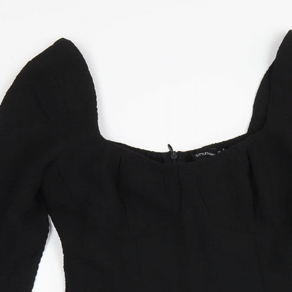 PRETTYLITTLETHING Womens Black Polyester Mini Size 4 Square Neck Zip