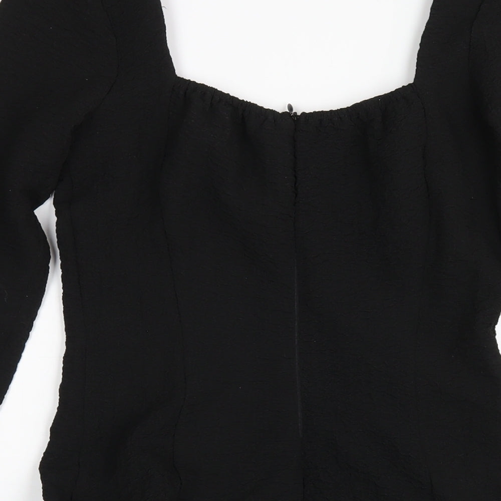 PRETTYLITTLETHING Womens Black Polyester Mini Size 4 Square Neck Zip