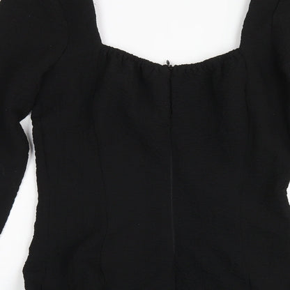 PRETTYLITTLETHING Womens Black Polyester Mini Size 4 Square Neck Zip