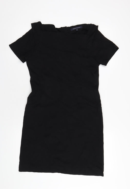 French Connection Womens Black Viscose A-Line Size 16 Square Neck Zip