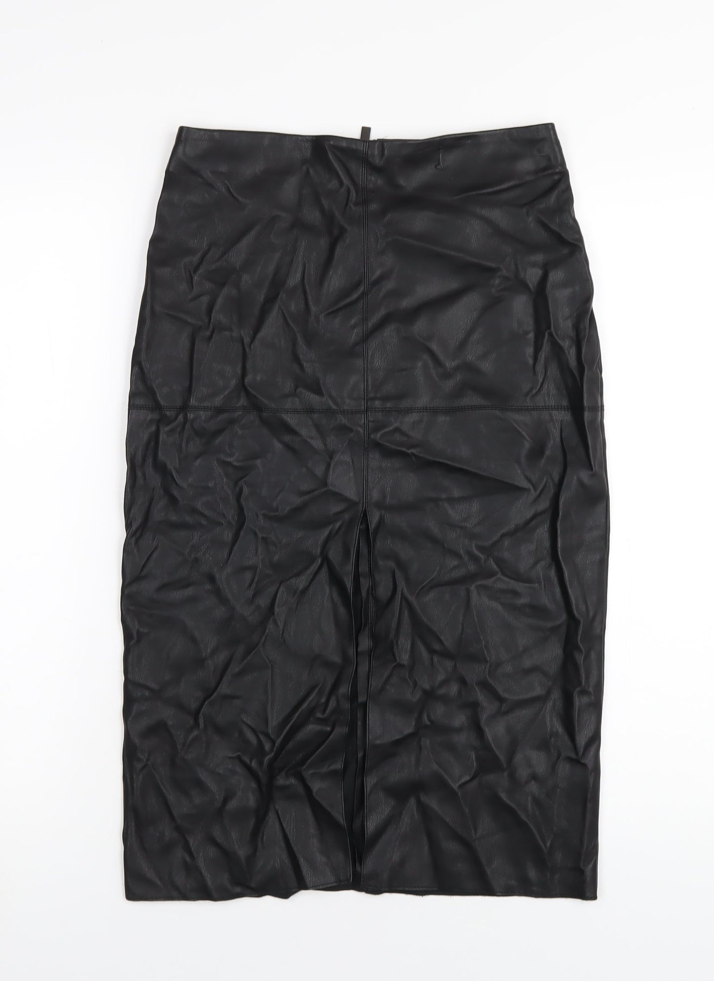 Dorothy Perkins Womens Black Polyurethane Straight & Pencil Skirt Size 8 Zip - Leather Look