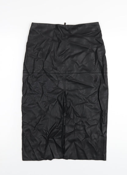 Dorothy Perkins Womens Black Polyurethane Straight & Pencil Skirt Size 8 Zip - Leather Look