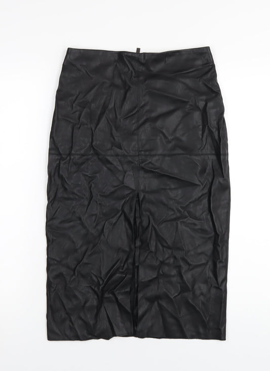 Dorothy Perkins Womens Black Polyurethane Straight & Pencil Skirt Size 8 Zip - Leather Look