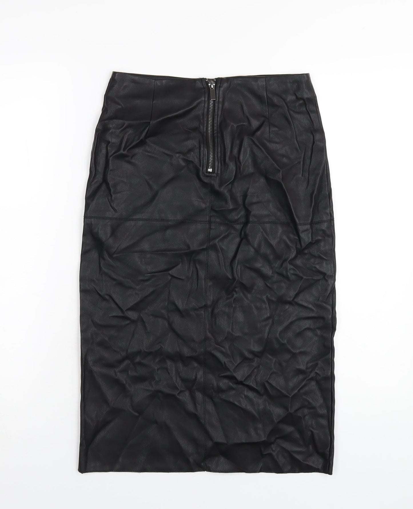 Dorothy Perkins Womens Black Polyurethane Straight & Pencil Skirt Size 8 Zip - Leather Look