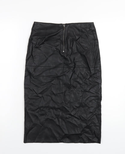 Dorothy Perkins Womens Black Polyurethane Straight & Pencil Skirt Size 8 Zip - Leather Look