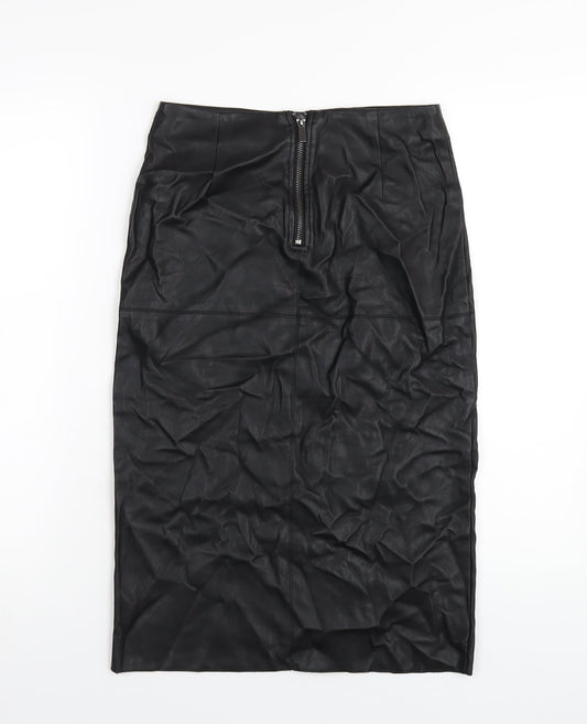 Dorothy Perkins Womens Black Polyurethane Straight & Pencil Skirt Size 8 Zip - Leather Look