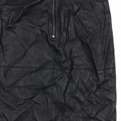 Dorothy Perkins Womens Black Polyurethane Straight & Pencil Skirt Size 8 Zip - Leather Look