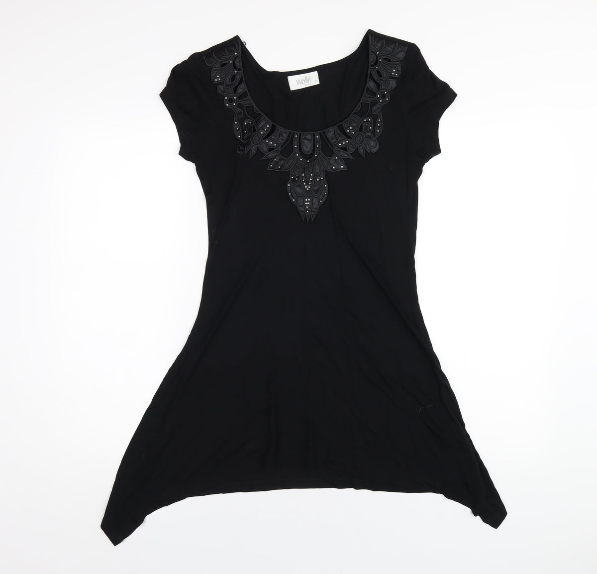Wallis Womens Black Viscose A-Line Size 8 Scoop Neck Pullover