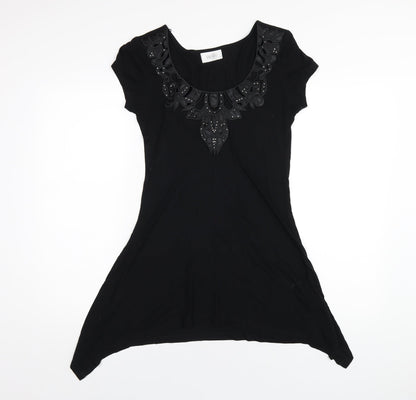 Wallis Womens Black Viscose A-Line Size 8 Scoop Neck Pullover