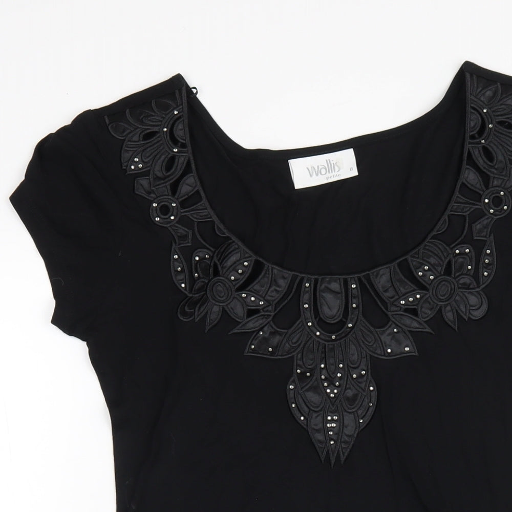 Wallis Womens Black Viscose A-Line Size 8 Scoop Neck Pullover