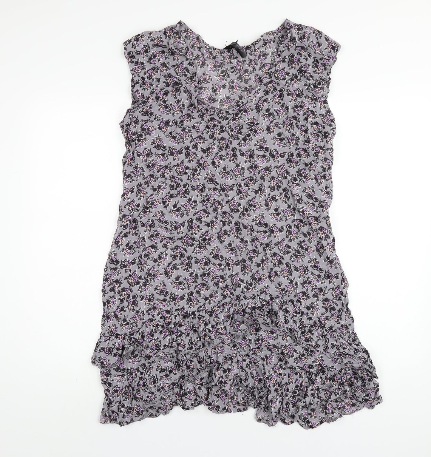 NEXT Womens Grey Floral Viscose Ball Gown Size 16 V-Neck Pullover