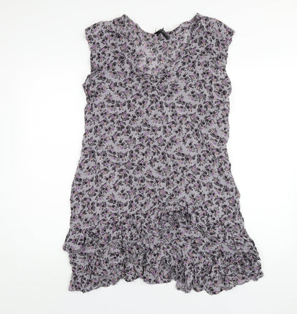 NEXT Womens Grey Floral Viscose Ball Gown Size 16 V-Neck Pullover