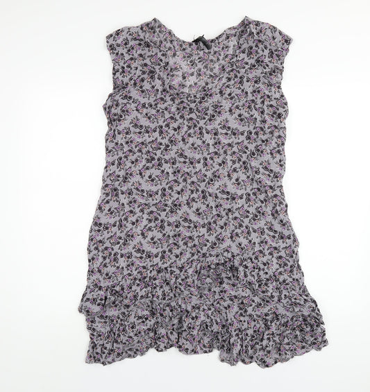 NEXT Womens Grey Floral Viscose Ball Gown Size 16 V-Neck Pullover