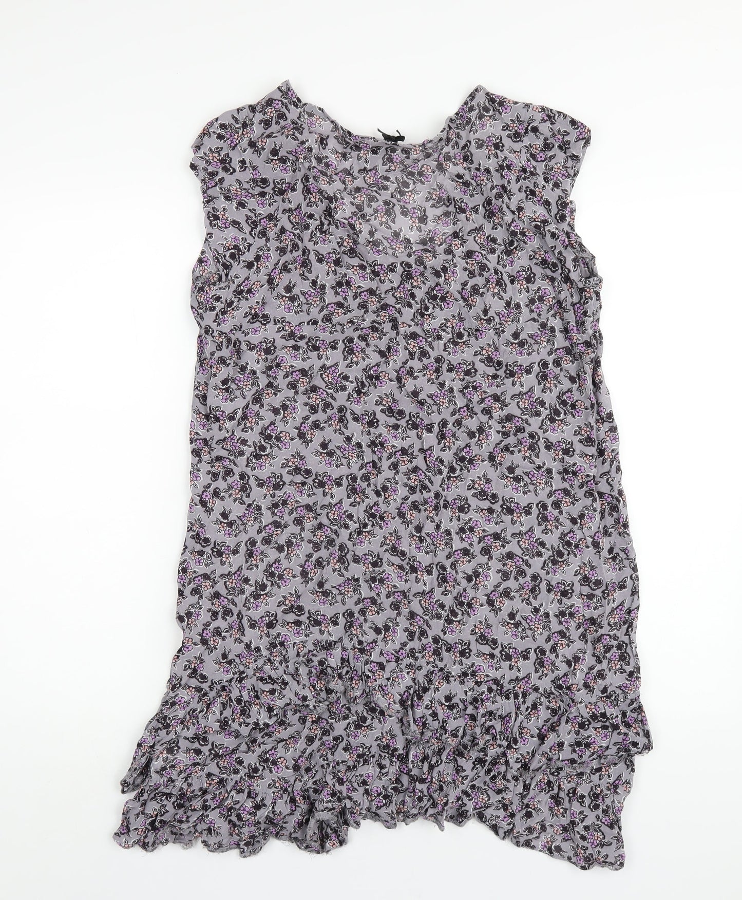 NEXT Womens Grey Floral Viscose Ball Gown Size 16 V-Neck Pullover