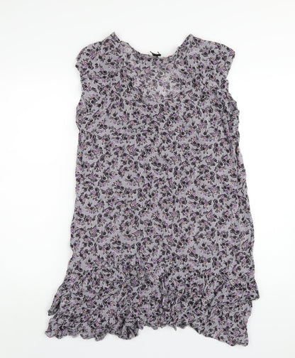 NEXT Womens Grey Floral Viscose Ball Gown Size 16 V-Neck Pullover