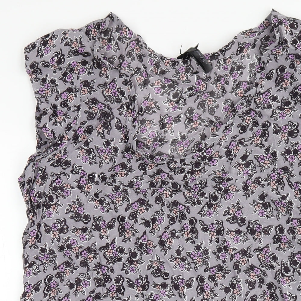 NEXT Womens Grey Floral Viscose Ball Gown Size 16 V-Neck Pullover