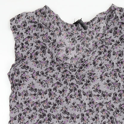 NEXT Womens Grey Floral Viscose Ball Gown Size 16 V-Neck Pullover