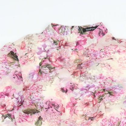 Boohoo Womens Pink Floral Polyester A-Line Size 10 Round Neck Zip