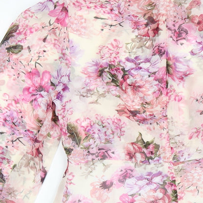 Boohoo Womens Pink Floral Polyester A-Line Size 10 Round Neck Zip