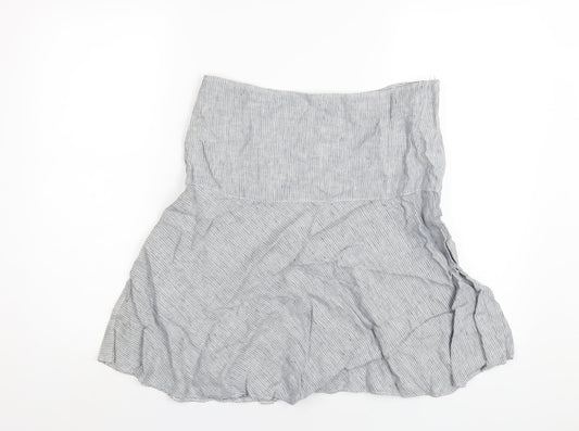 Marks and Spencer Womens Blue Striped Linen A-Line Skirt Size 10 Zip