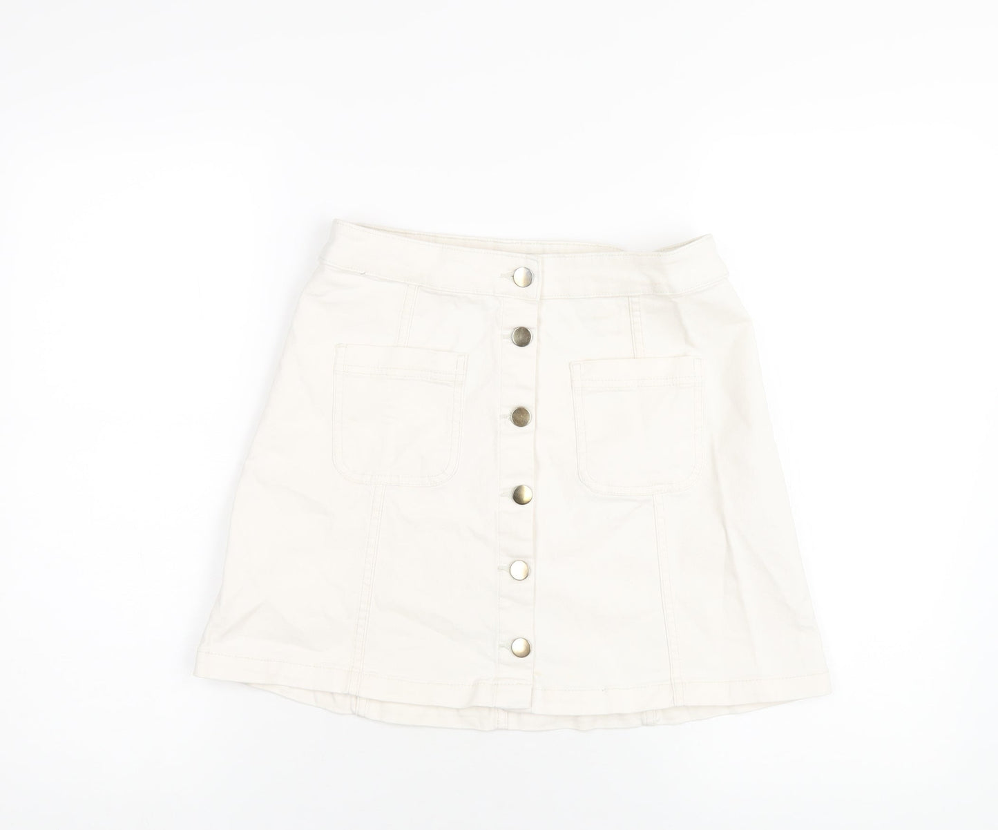 H&M Womens Ivory Cotton A-Line Skirt Size 10 Button