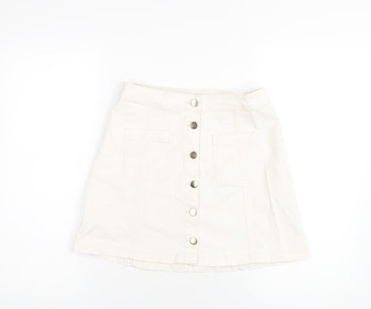 H&M Womens Ivory Cotton A-Line Skirt Size 10 Button
