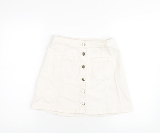 H&M Womens Ivory Cotton A-Line Skirt Size 10 Button