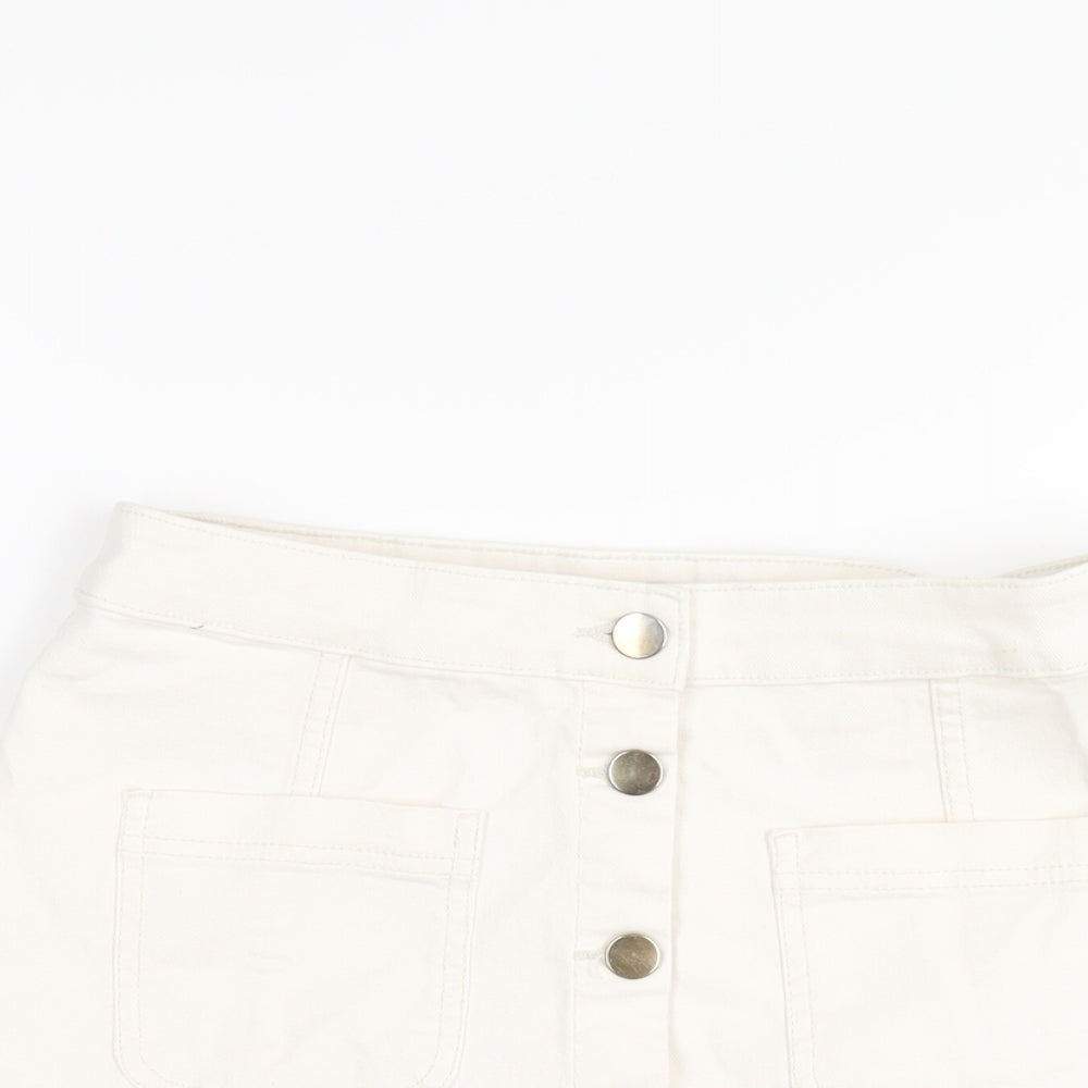 H&M Womens Ivory Cotton A-Line Skirt Size 10 Button