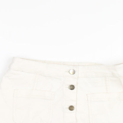 H&M Womens Ivory Cotton A-Line Skirt Size 10 Button