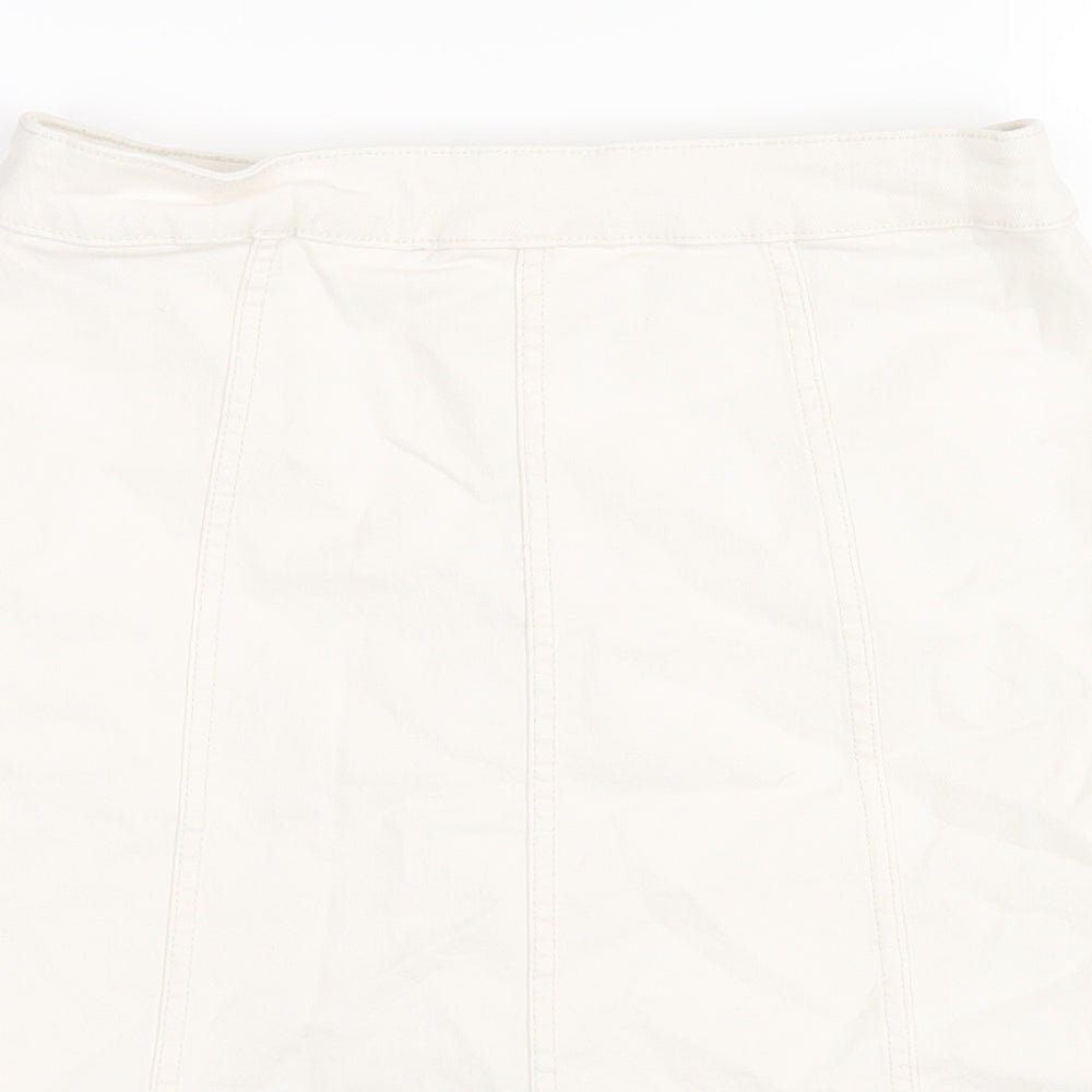 H&M Womens Ivory Cotton A-Line Skirt Size 10 Button