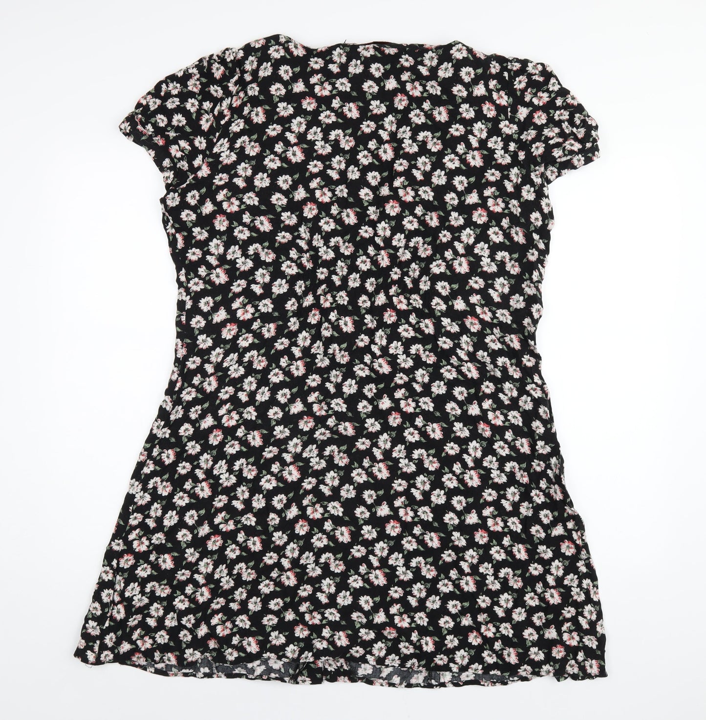 NEXT Womens Black Floral Viscose A-Line Size 16 V-Neck Button