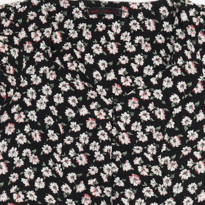 NEXT Womens Black Floral Viscose A-Line Size 16 V-Neck Button
