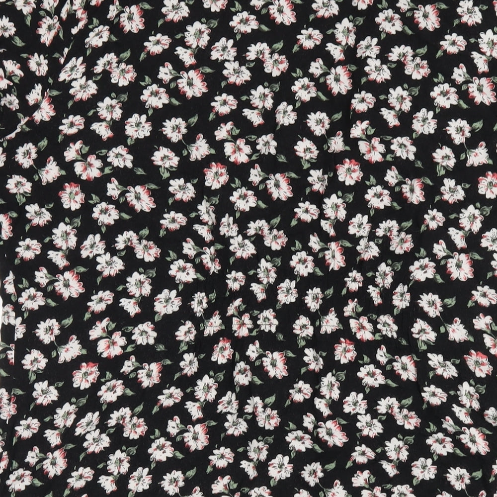 NEXT Womens Black Floral Viscose A-Line Size 16 V-Neck Button