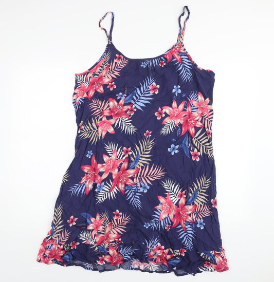 Bonmarché Womens Blue Floral Viscose A-Line Size 16 Scoop Neck Pullover