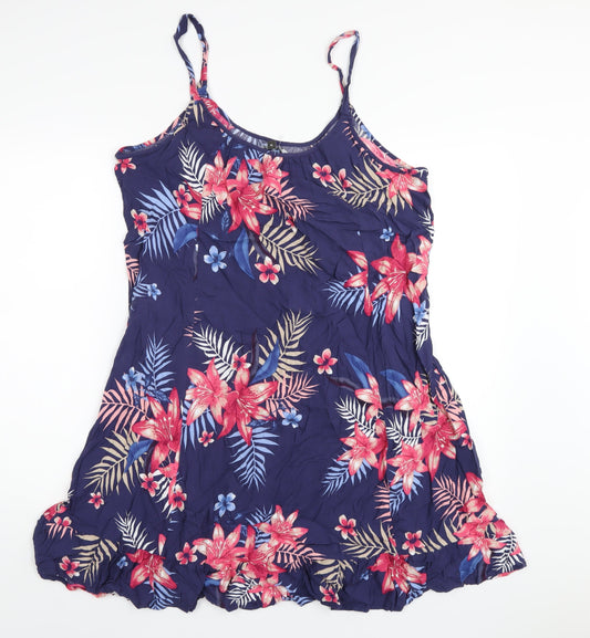 Bonmarché Womens Blue Floral Viscose A-Line Size 16 Scoop Neck Pullover