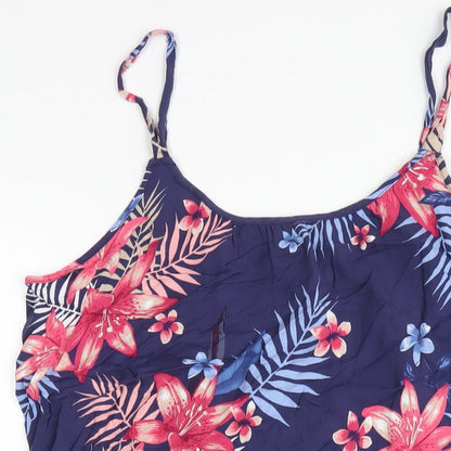 Bonmarché Womens Blue Floral Viscose A-Line Size 16 Scoop Neck Pullover