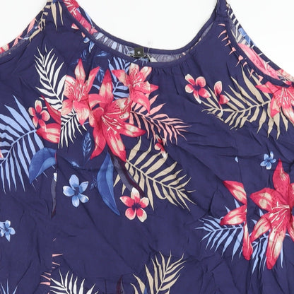 Bonmarché Womens Blue Floral Viscose A-Line Size 16 Scoop Neck Pullover