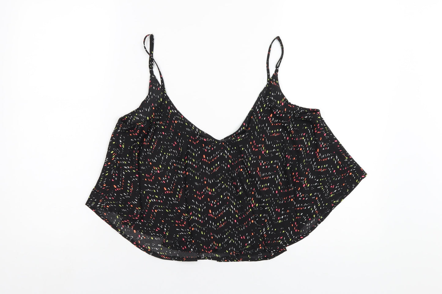 Cotton On Womens Black Geometric Polyester Camisole T-Shirt Size S Scoop Neck