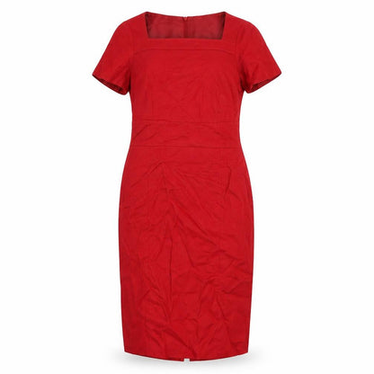 Debenhams Womens Red Linen Pencil Dress Size 10 Square Neck Zip