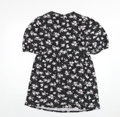 Miss Selfridge Womens Black Floral Cotton A-Line Size 12 Round Neck Pullover