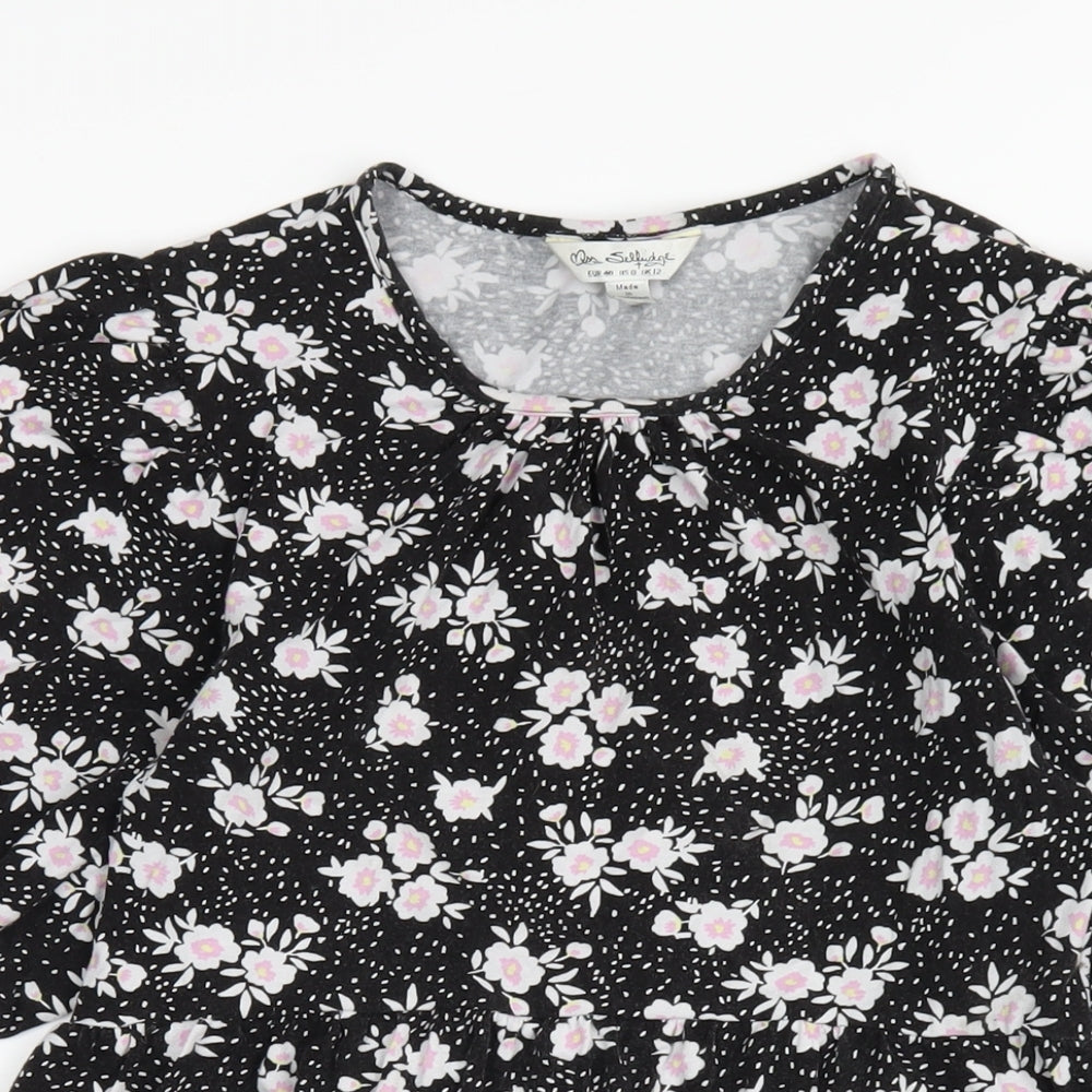Miss Selfridge Womens Black Floral Cotton A-Line Size 12 Round Neck Pullover