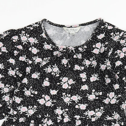 Miss Selfridge Womens Black Floral Cotton A-Line Size 12 Round Neck Pullover