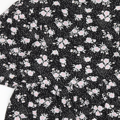 Miss Selfridge Womens Black Floral Cotton A-Line Size 12 Round Neck Pullover