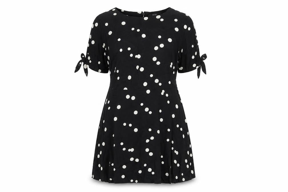 NEXT Womens Black Polka Dot Viscose A-Line Size 12 Round Neck Zip