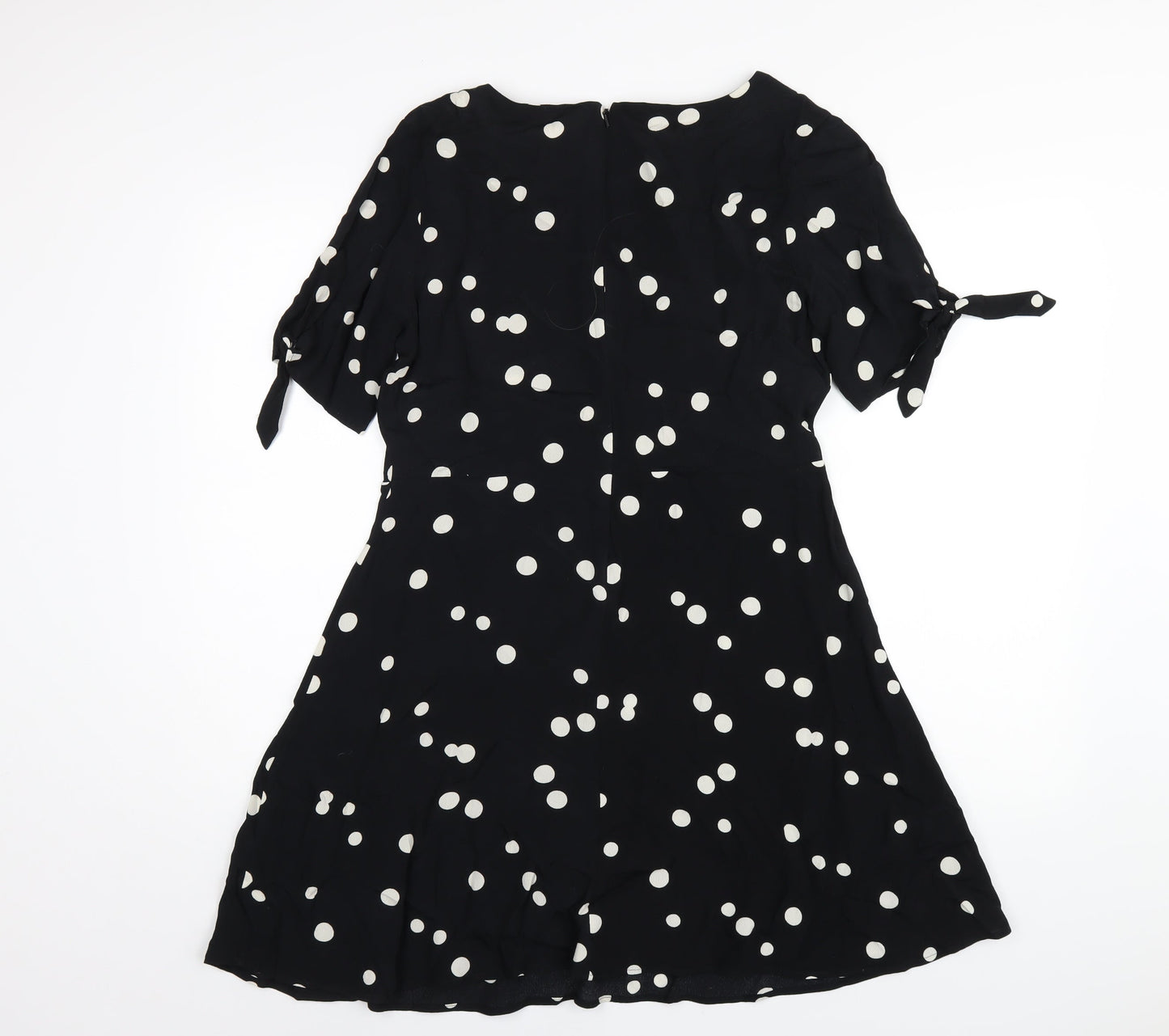 NEXT Womens Black Polka Dot Viscose A-Line Size 12 Round Neck Zip