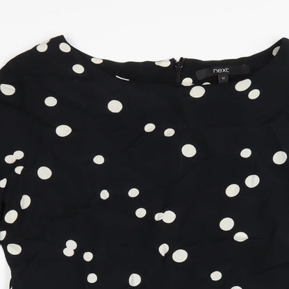 NEXT Womens Black Polka Dot Viscose A-Line Size 12 Round Neck Zip