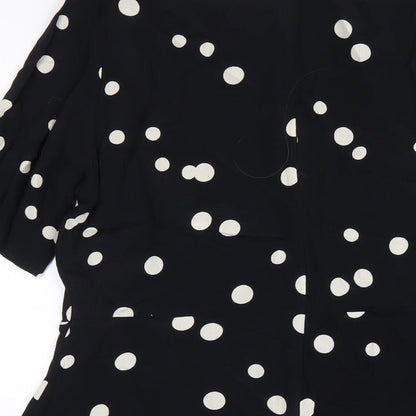 NEXT Womens Black Polka Dot Viscose A-Line Size 12 Round Neck Zip